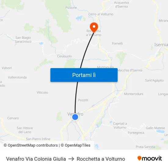 Venafro Via Colonia Giulia to Rocchetta a Volturno map