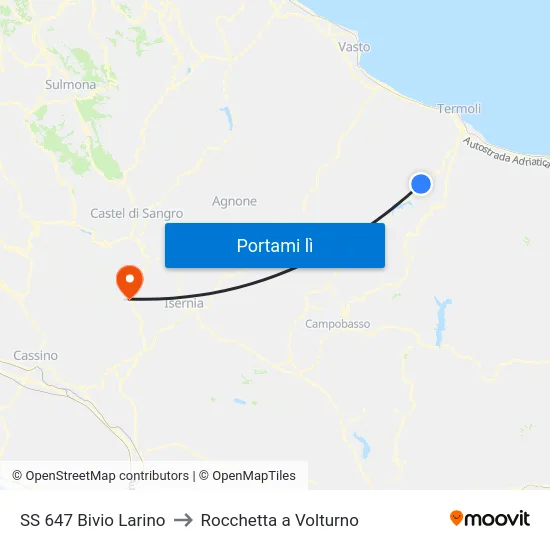 SS 647 Bivio Larino to Rocchetta a Volturno map