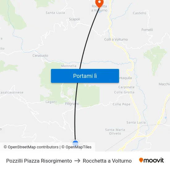 Pozzilli Piazza Risorgimento to Rocchetta a Volturno map