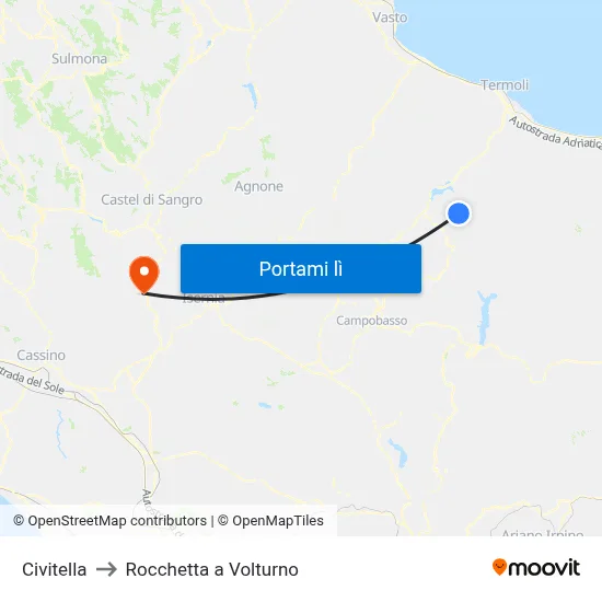 Civitella to Rocchetta a Volturno map