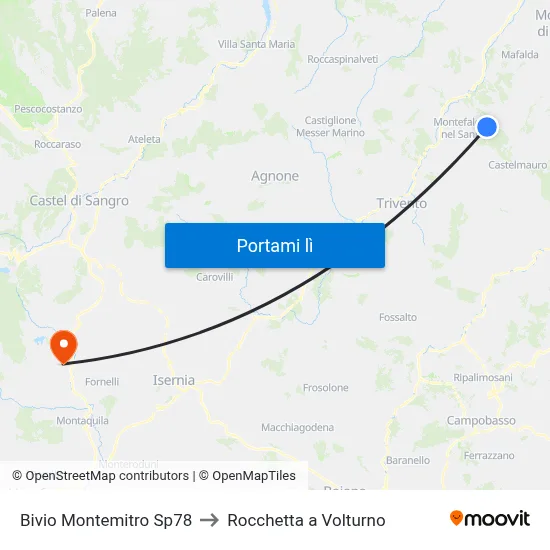 Bivio Montemitro Sp78 to Rocchetta a Volturno map