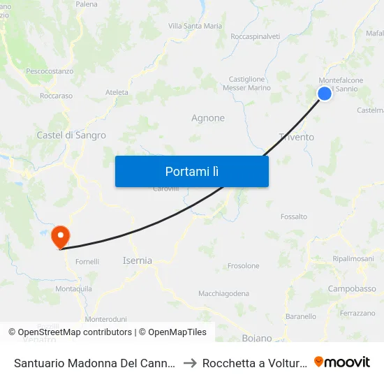 Santuario Madonna Del Canneto to Rocchetta a Volturno map