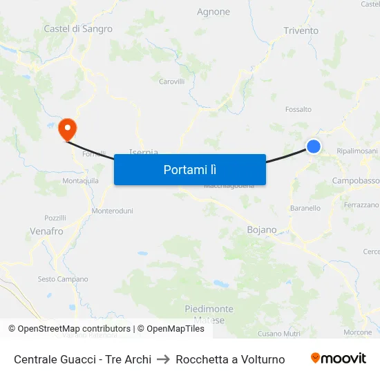 Centrale Guacci - Tre Archi to Rocchetta a Volturno map
