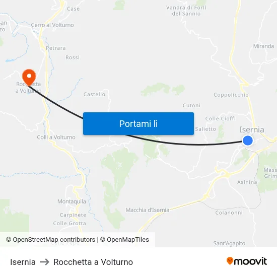 Isernia to Rocchetta a Volturno map
