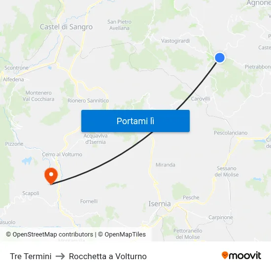 Tre Termini to Rocchetta a Volturno map