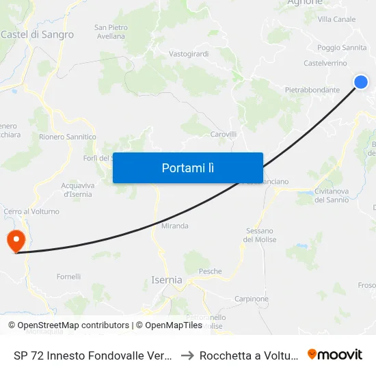 SP 72 Innesto Fondovalle Verrino to Rocchetta a Volturno map