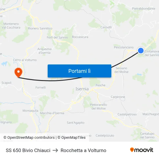 SS 650 Bivio Chiauci to Rocchetta a Volturno map