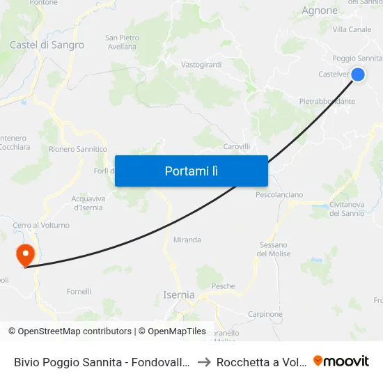 Bivio Poggio Sannita - Fondovalle Verrino to Rocchetta a Volturno map