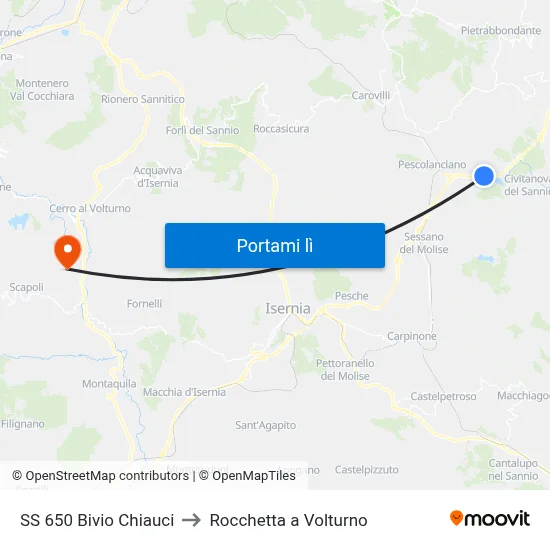 SS 650 Bivio Chiauci to Rocchetta a Volturno map