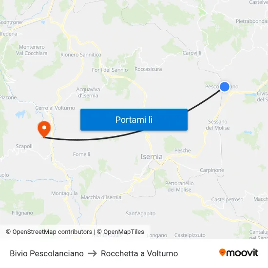 Bivio Pescolanciano to Rocchetta a Volturno map