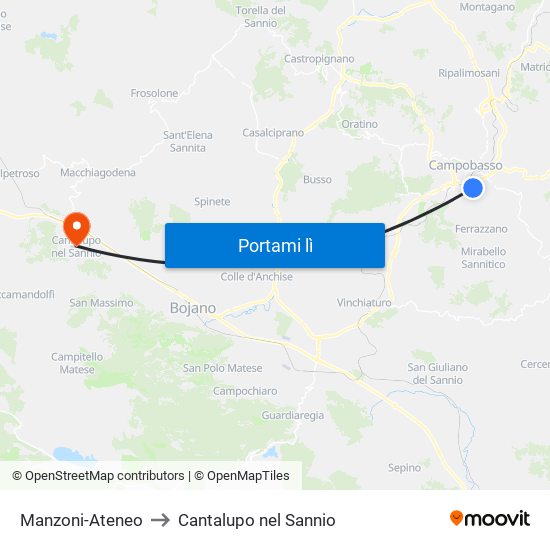 Manzoni-Ateneo to Cantalupo nel Sannio map