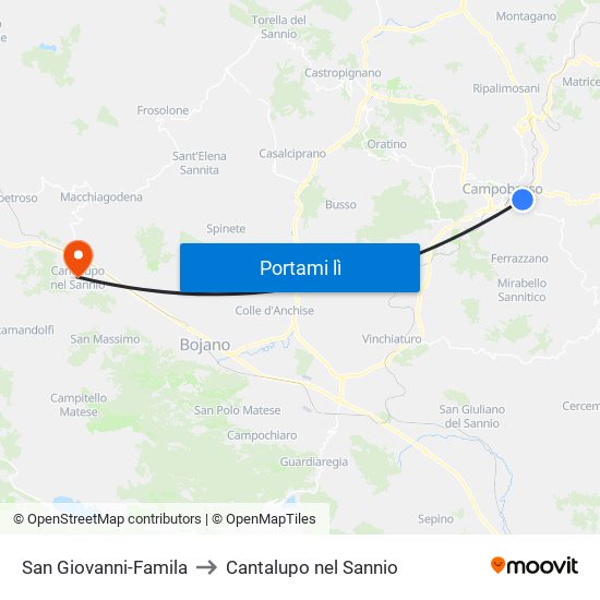 San Giovanni-Famila to Cantalupo nel Sannio map