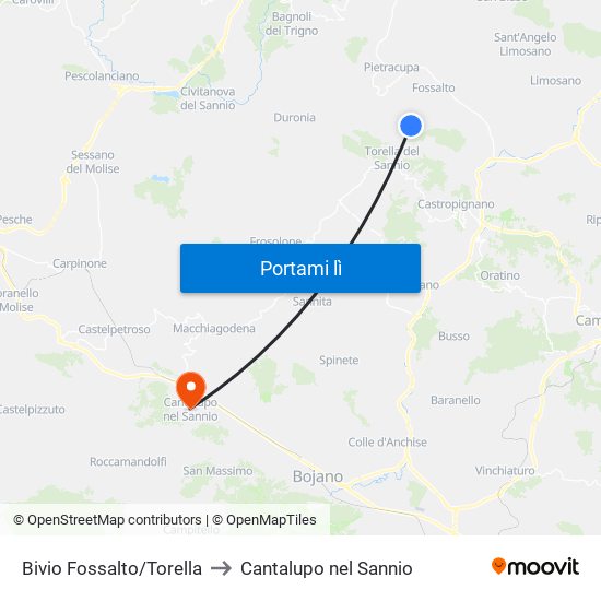 Bivio Fossalto/Torella to Cantalupo nel Sannio map