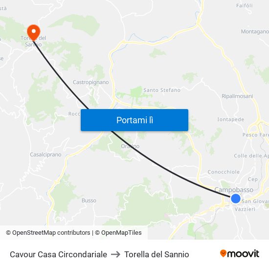 Cavour Casa Circondariale to Torella del Sannio map