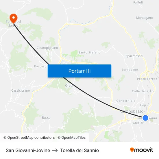 San Giovanni-Jovine to Torella del Sannio map
