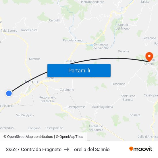 Ss627 Contrada Fragnete to Torella del Sannio map