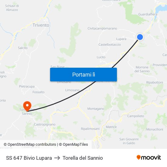 SS 647 Bivio Lupara to Torella del Sannio map