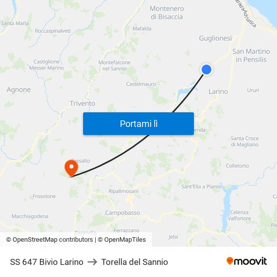 SS 647 Bivio Larino to Torella del Sannio map