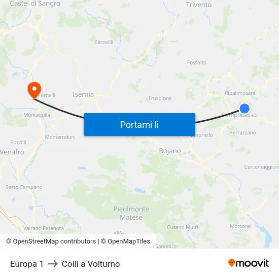 Europa 1 to Colli a Volturno map