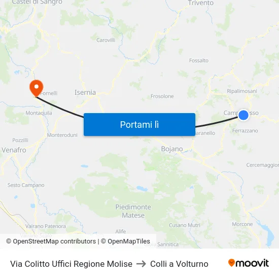 Via Colitto Uffici Regione Molise to Colli a Volturno map