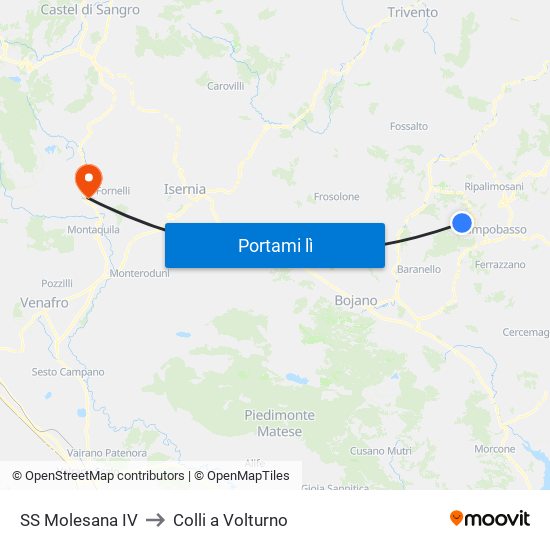 SS Molesana IV to Colli a Volturno map