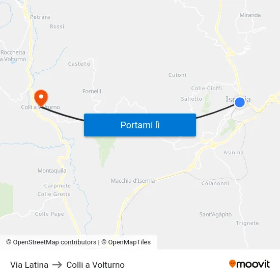 Via Latina to Colli a Volturno map