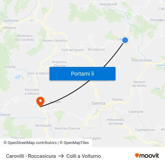 Carovilli - Roccasicura to Colli a Volturno map