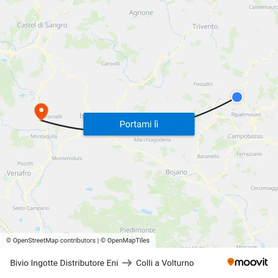 Bivio Ingotte Distributore Eni to Colli a Volturno map