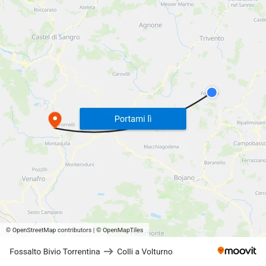 Fossalto Bivio Torrentina to Colli a Volturno map