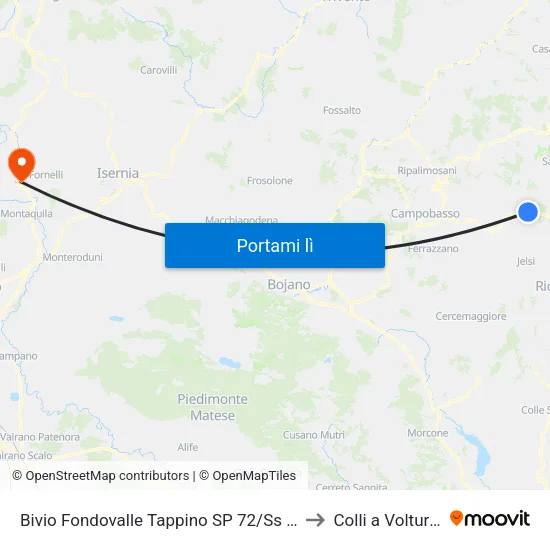 Bivio Fondovalle Tappino SP 72/Ss 645 to Colli a Volturno map