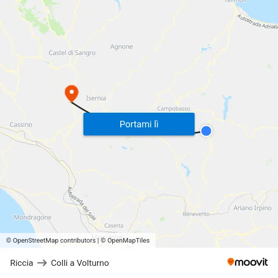 Riccia to Colli a Volturno map