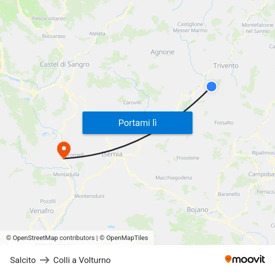 Salcito to Colli a Volturno map