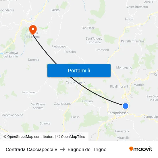 Contrada Cacciapesci V to Bagnoli del Trigno map