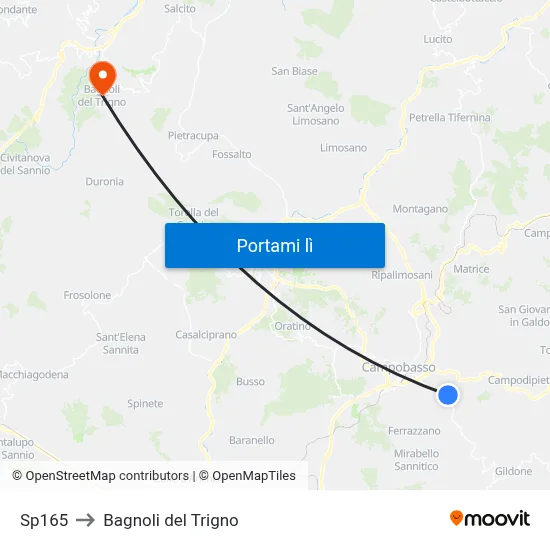 Sp165 to Bagnoli del Trigno map