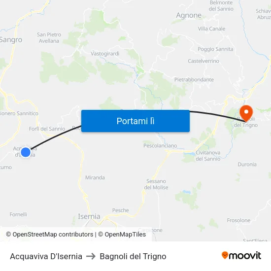 Acquaviva D'Isernia to Bagnoli del Trigno map