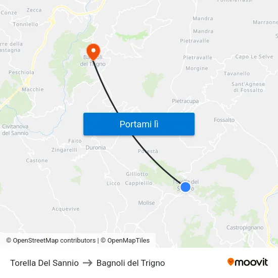 Torella Del Sannio to Bagnoli del Trigno map
