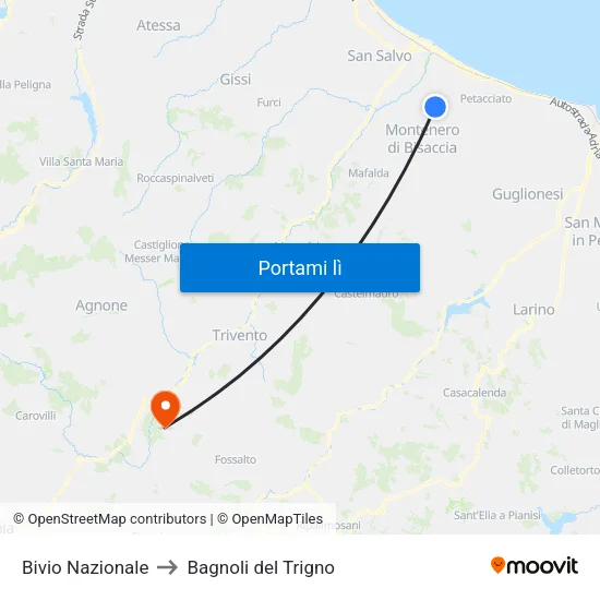 Bivio Nazionale to Bagnoli del Trigno map