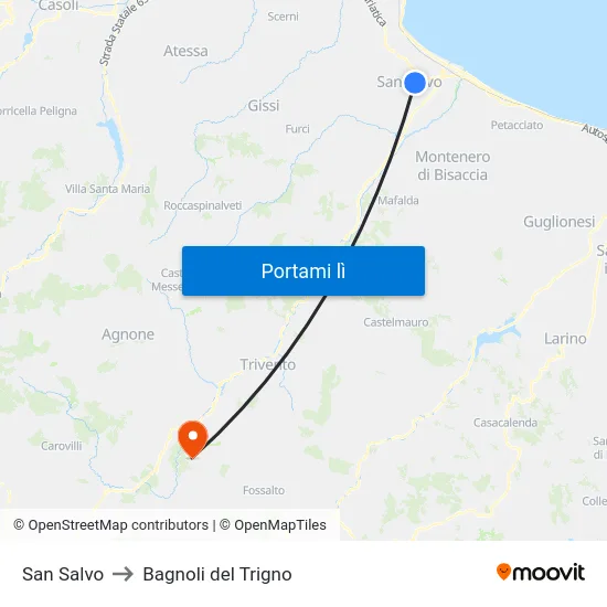 San Salvo to Bagnoli del Trigno map