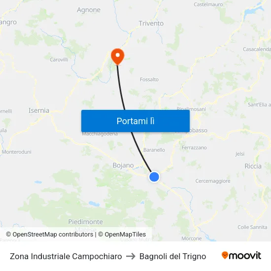 Zona Industriale Campochiaro to Bagnoli del Trigno map