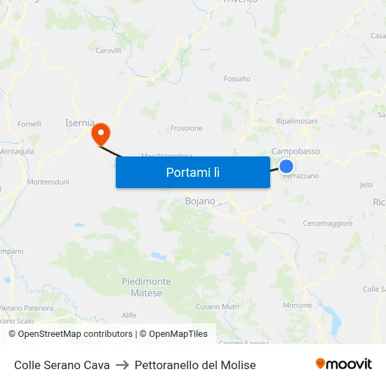 Colle Serano Cava to Pettoranello del Molise map