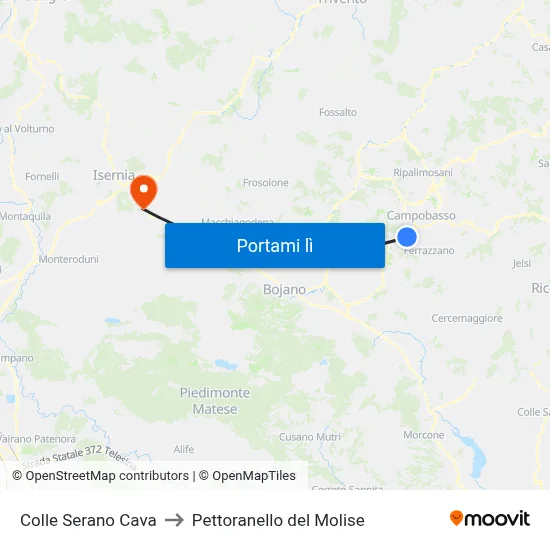 Colle Serano Cava to Pettoranello del Molise map