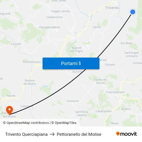Trivento Querciapiana to Pettoranello del Molise map