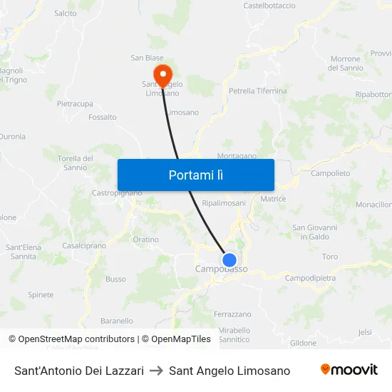 Sant'Antonio Dei Lazzari to Sant Angelo Limosano map