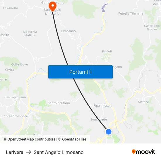 Larivera to Sant Angelo Limosano map