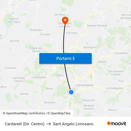 Cardarelli (Dir. Centro) to Sant Angelo Limosano map