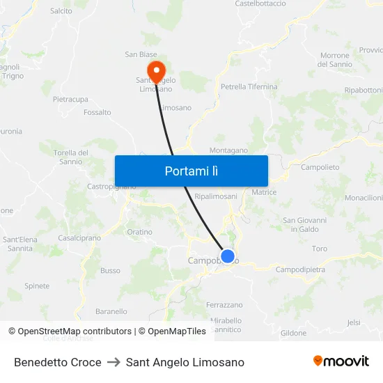 Benedetto Croce to Sant Angelo Limosano map