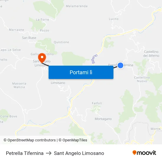 Petrella Tifernina to Sant Angelo Limosano map
