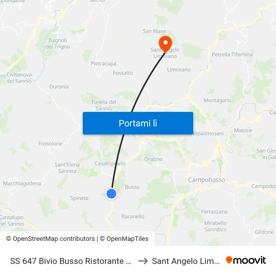 SS 647 Bivio Busso Ristorante Martorelli to Sant Angelo Limosano map