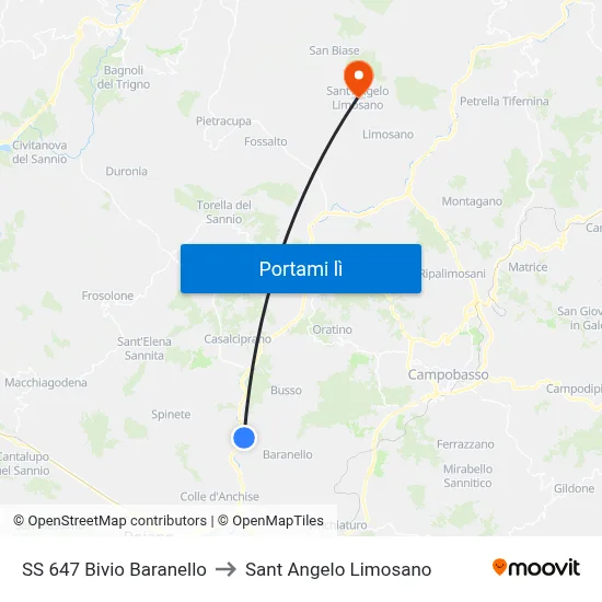 SS 647 Bivio Baranello to Sant Angelo Limosano map