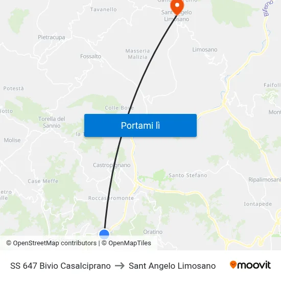 SS 647 Bivio Casalciprano to Sant Angelo Limosano map